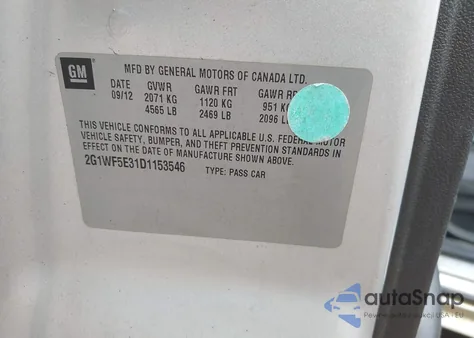 2013 Chevrolet Impala Ls z USA, uszkodzony, nr VIN 2G1WF5E31D1153546